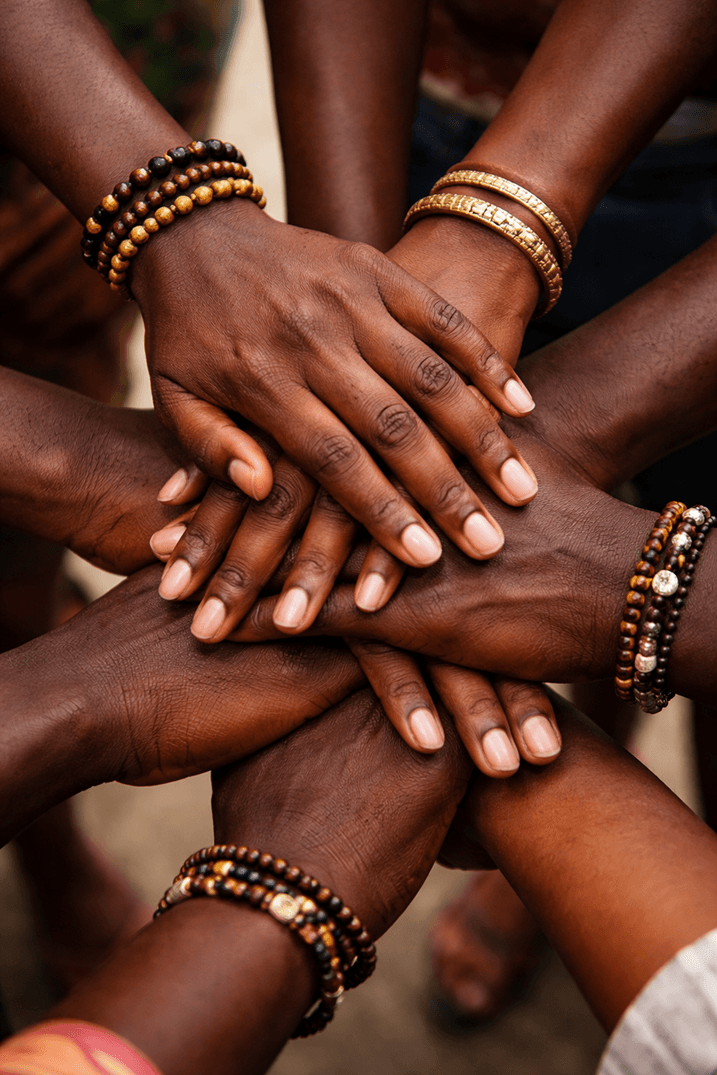 Hands stacked together in a promise to pull as one