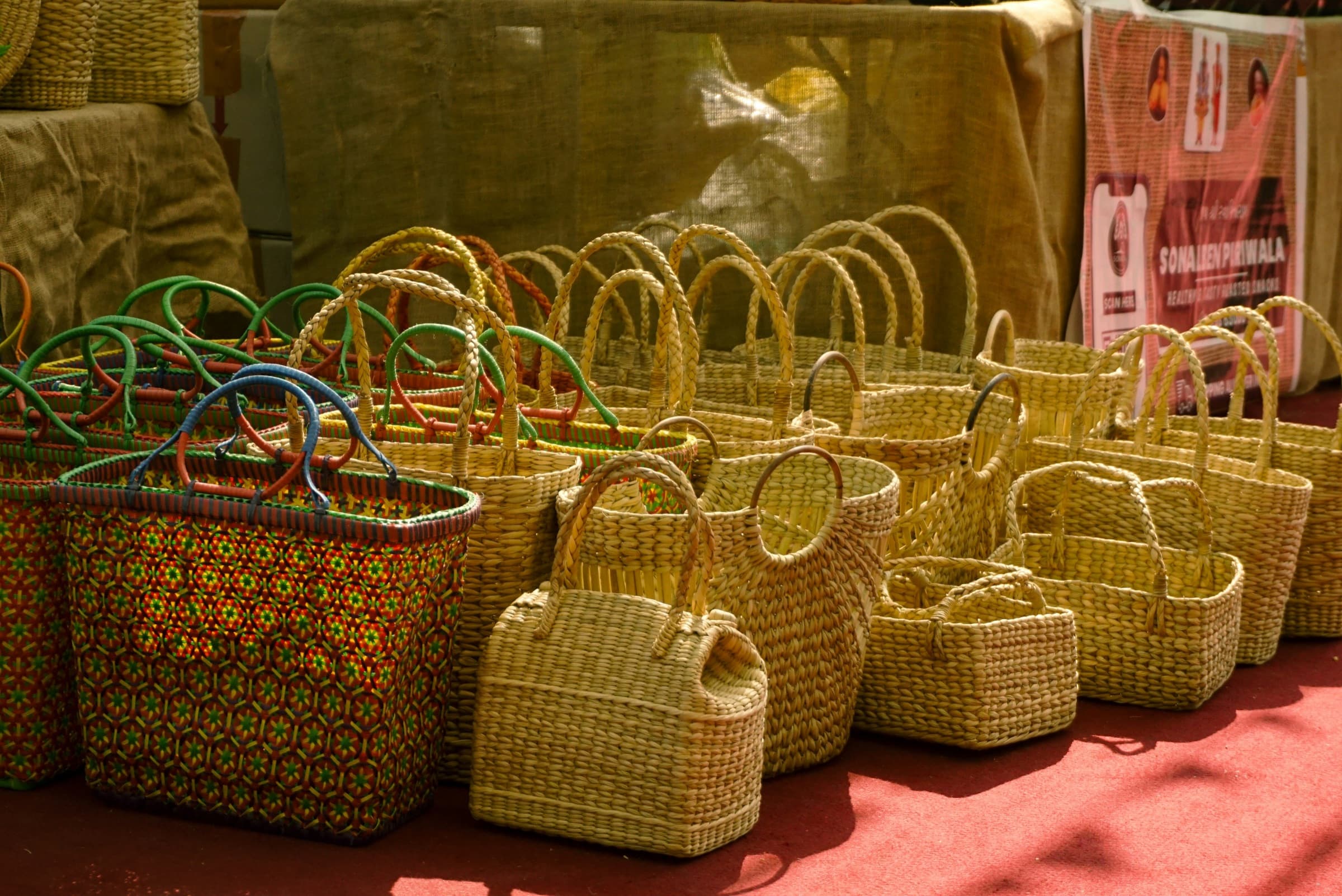 Colorful textiles folded for sale